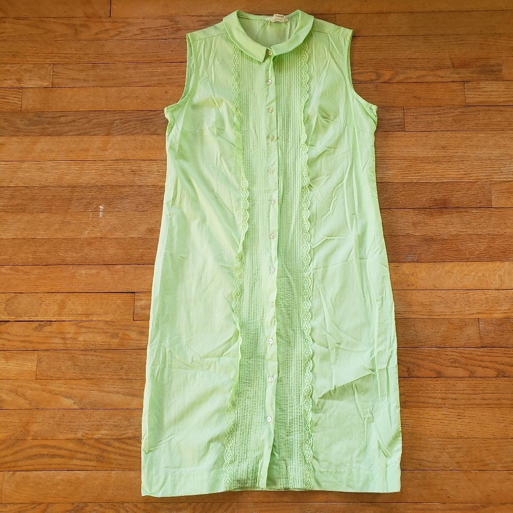 Vintage 60s 70s Rayon cotton Peter Pan collar sleeveless pastel green sundress M